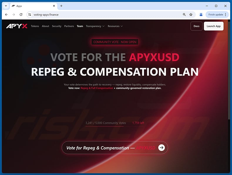 Apyx token vote rewards (voting-apyx[.]finance)