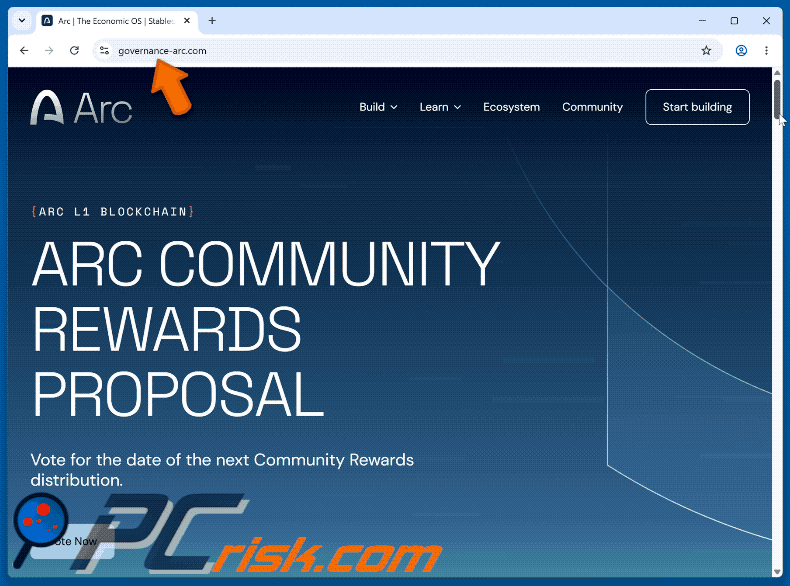 Appearance of Arc Community Rewards Scam (GIF)