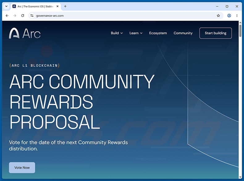 Arc Community Rewards Scam website (governance-arc[.]com)