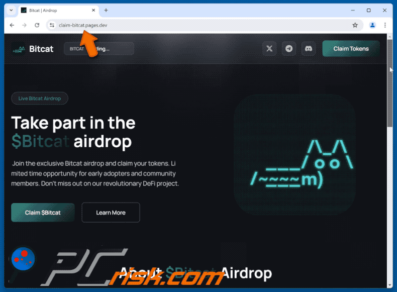 Appearance of $Bitcat Airdrop Scam (claim-bitcat.pages[.]dev) (GIF)