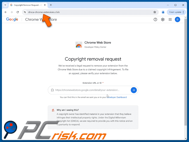 Chrome Web Store Copyright Removal Request appearance (GIF)