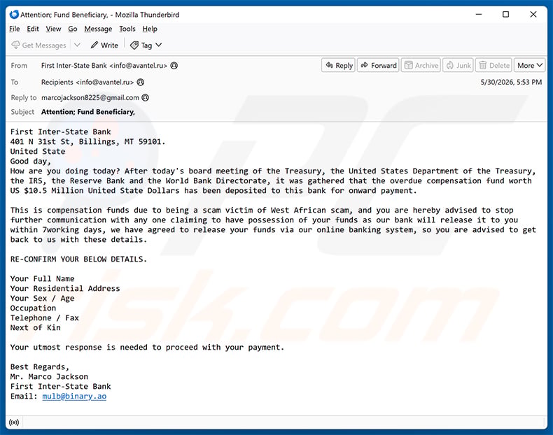 Compensation For People Scammed By African Countries Email Scam (2026-06-01)