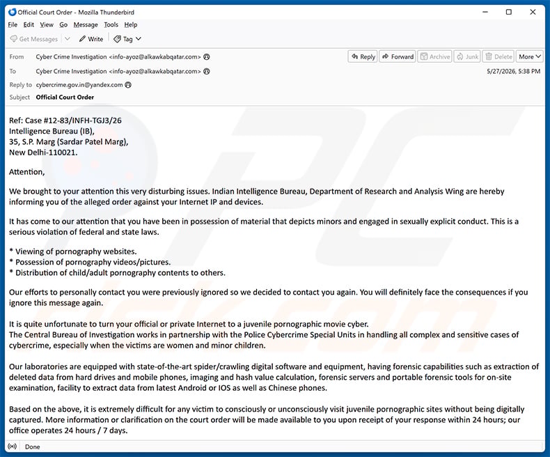 Court Order Against Your Internet Traffic email scam (2026-06-02)