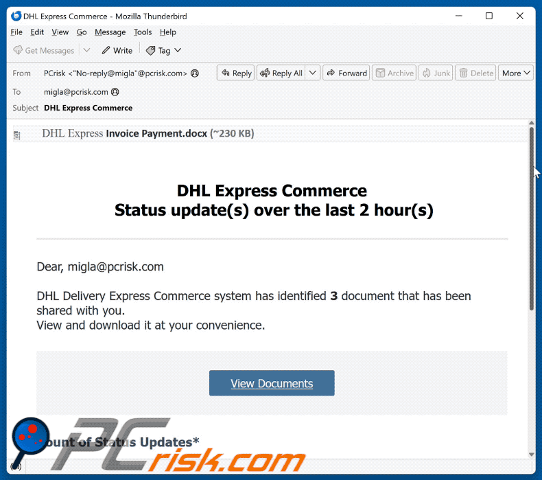DHL Express Commerce Status Update email scam (GIF)