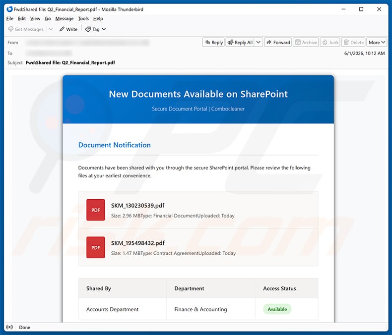 Document Has Been Shared With You On SharePoint scam email (2026-06-02)
