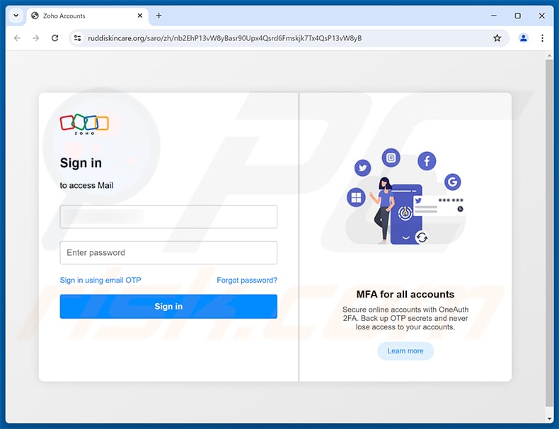 Phishing site promoted via Document Ready For Your Signature scam email