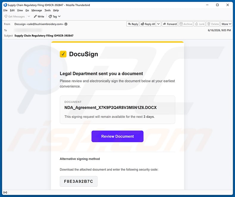 DocuSign - Legal Department Document email spam campaign