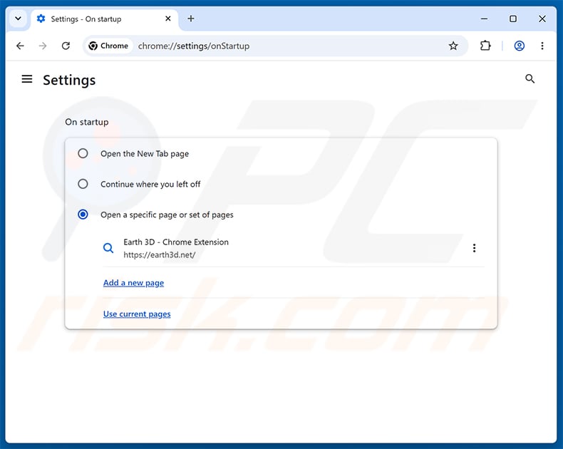 Removing earth3d.net from Google Chrome homepage