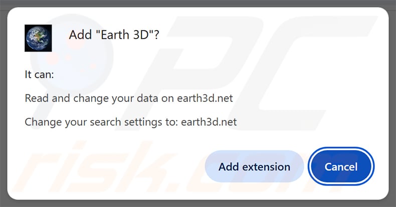 Permissions asked by Earth 3D browser hijacker
