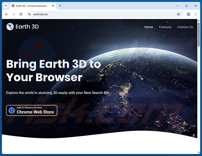 Website used to promote Earth 3D browser hijacker