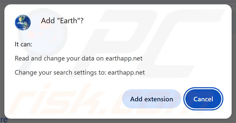 Permissions asked by Earth browser hijacker