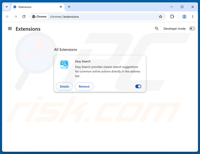 Removing easysearching.net related Google Chrome extensions