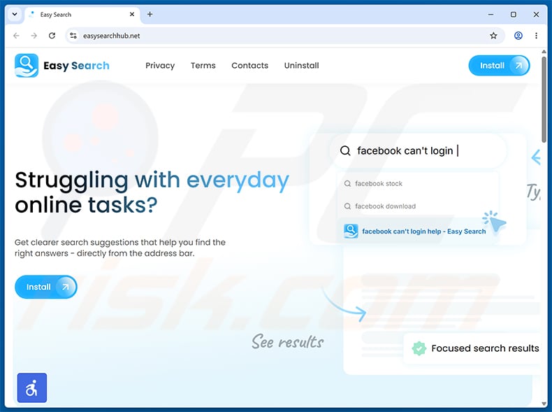 Website used to promote Easy Search browser hijacker (sample 1)
