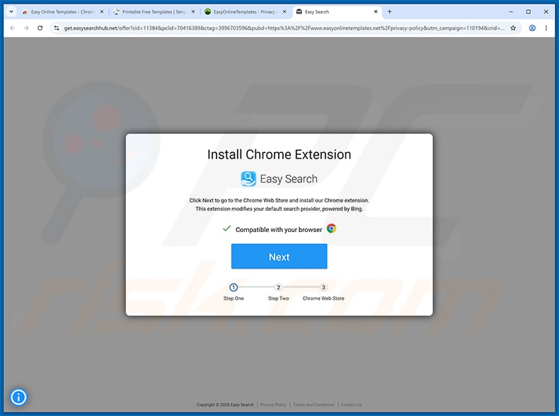 Website used to promote Easy Search browser hijacker (sample 2)