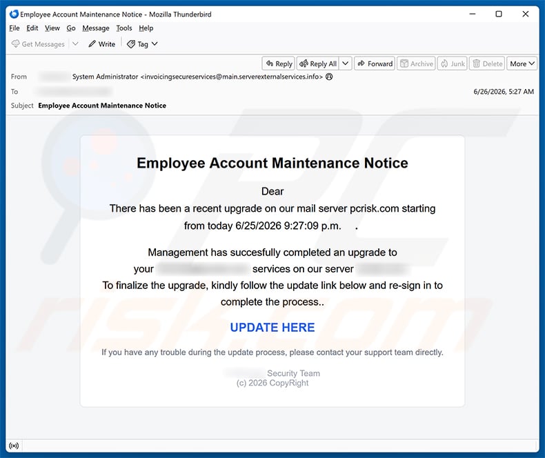 Employee Account Maintenance Notice email spam campaign