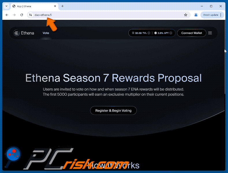 Appearance of Ethena Voting Rewards Scam scam (GIF)