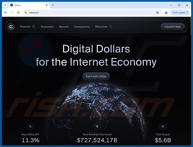 Ethena Voting Rewards Scam real website (ethena.fi)