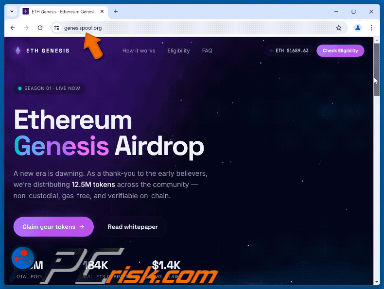 Appearance of Ethereum Genesis Airdrop Scam (GIF)