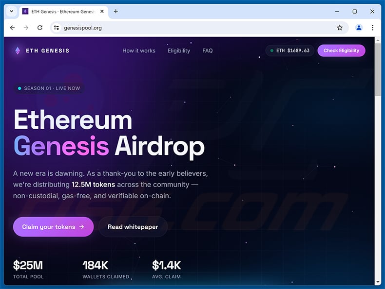 Ethereum Genesis Airdrop Scam (genesispool[.]org)