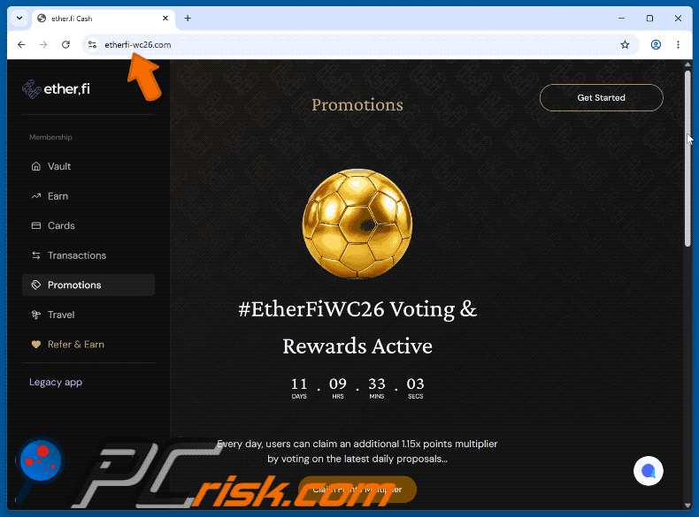 Appearance of EtherFiWC26 Voting Rewards Scam scam (GIF)