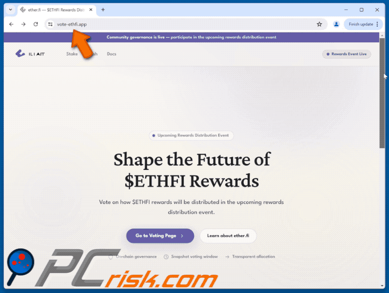 Appearance of $ETHFI Vote Rewards Scam (GIF)