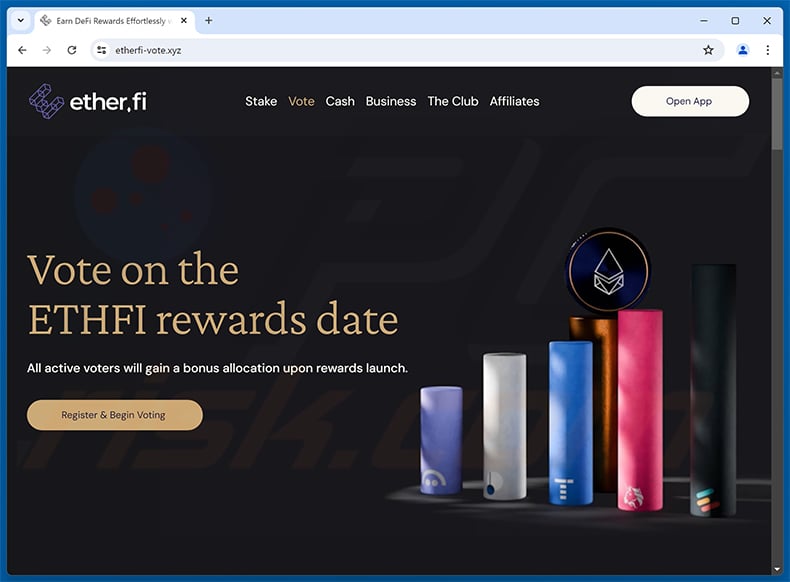 Drainer website (etherfi-vote[.]xyz) promoting 