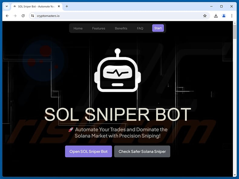 Fake Solana sniper website (cryptomasters[.]io)