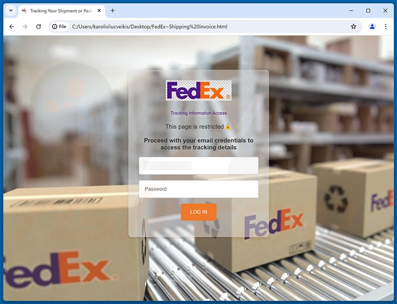 FedEx Shipping Labels/Documents In PDF Format Email Scam phishing page