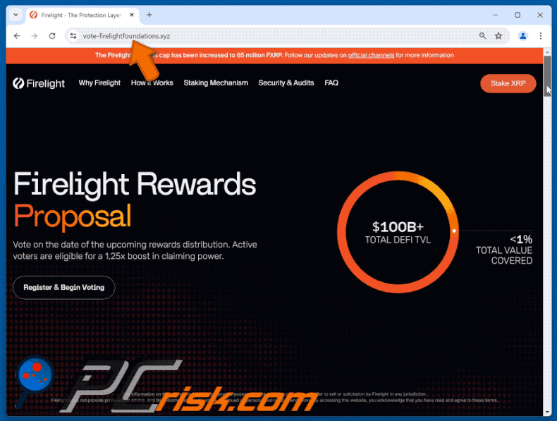 Appearance of Firelight Vote Rewards Scam (GIF)
