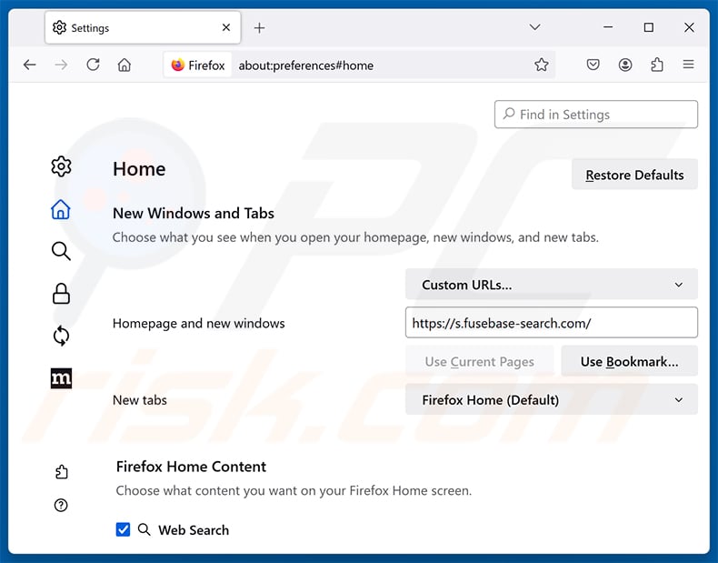 Removing Fusebase Search (s.fusebase-search.com) from Mozilla Firefox homepage