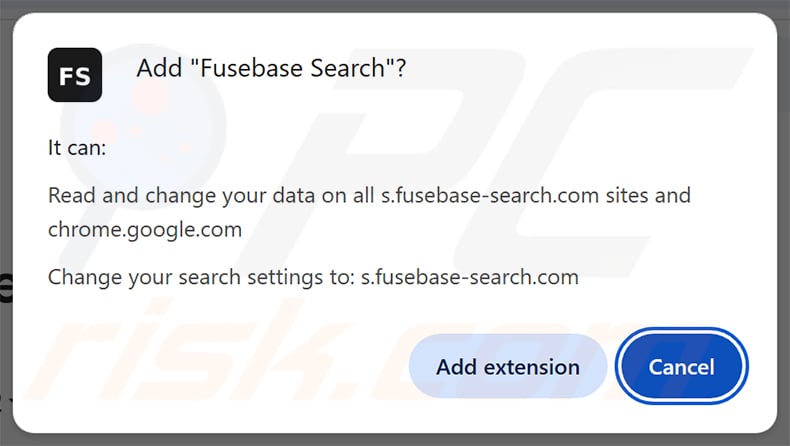 Permissions asked by Fusebase Search (s.fusebase-search.com) browser hijacker