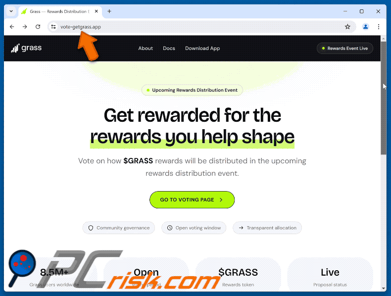 Appearance of Grass Vote Rewards Scam scam (GIF)