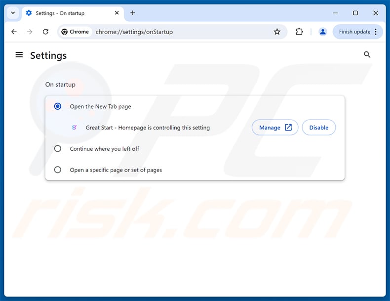Removing greatstartapp.com from Google Chrome homepage