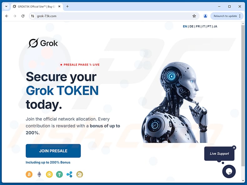 $GROK Presale scam website (grok-73k[.]com)