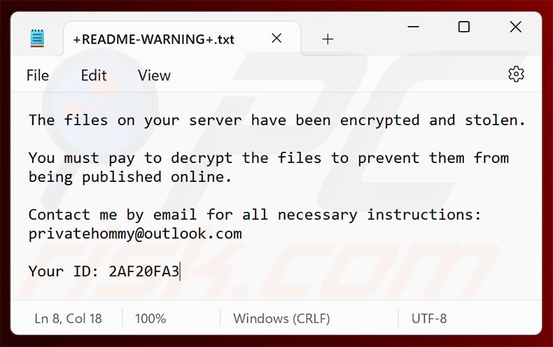 Hommy ransomware ransom note (+README-WARNING+.txt)