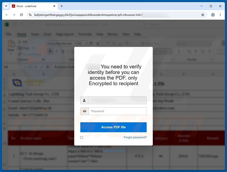 LinkedIn Purchase Inquiry Email Scam phishing page