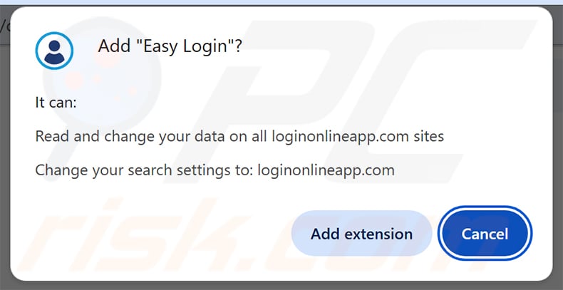 Permissions asked by Easy Login (loginonlineapp.com) browser hijacker