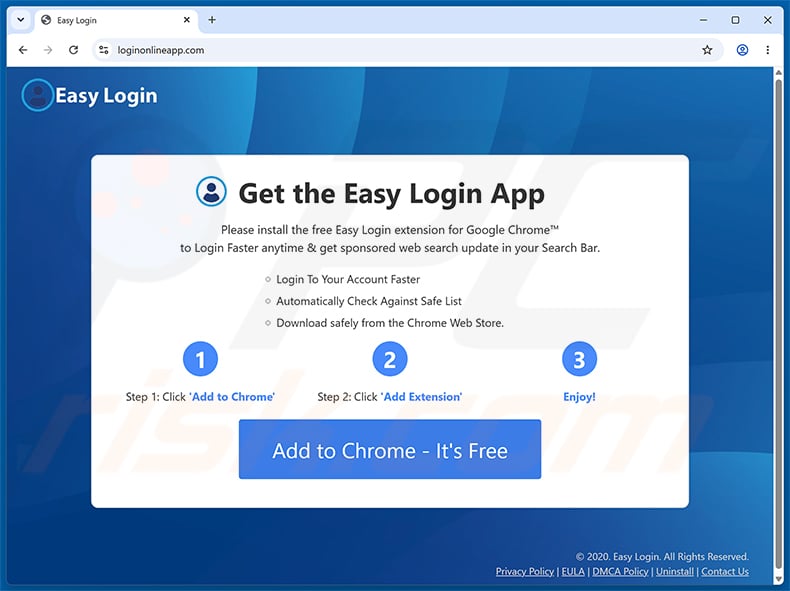 Website used to promote Easy Login browser hijacker
