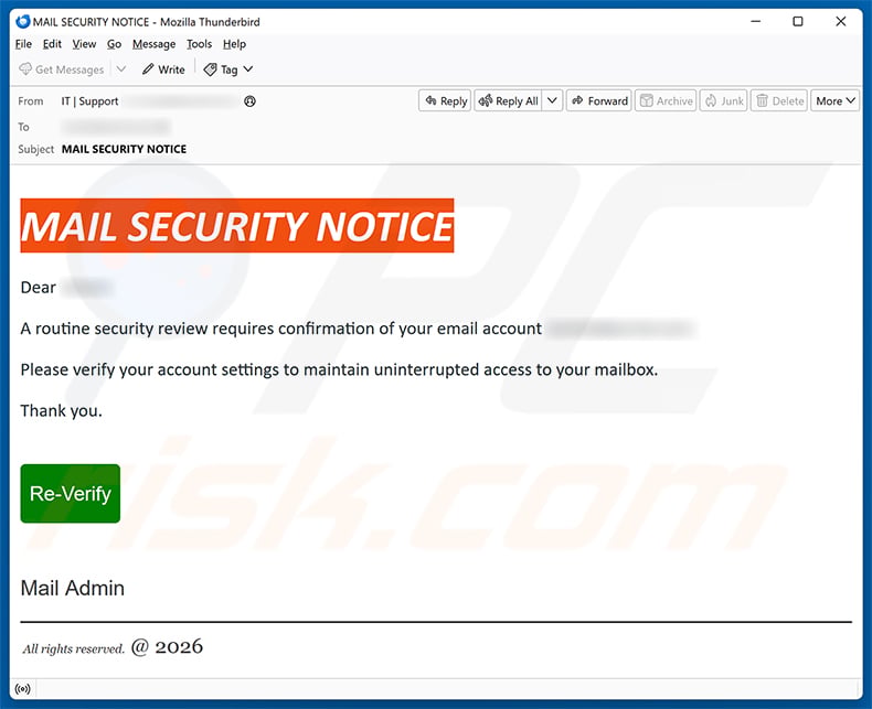 Mail Security Notice email spam campaign