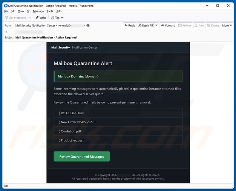 Mailbox Quarantine Alert email spam campaign