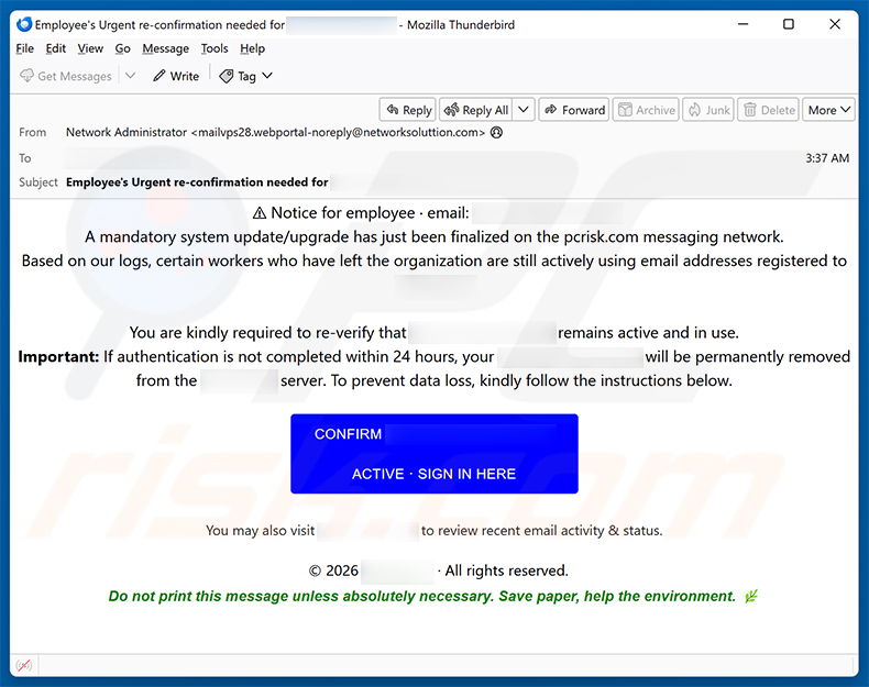 Mandatory System Upgrade email scam (2026-06-18)