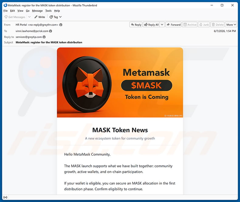 MetaMask ($MASK) Token Allocation email spam campaign