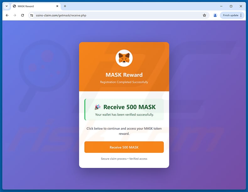 MetaMask ($MASK) Token Allocation phishing page (stage 2 - MASK Reward page)