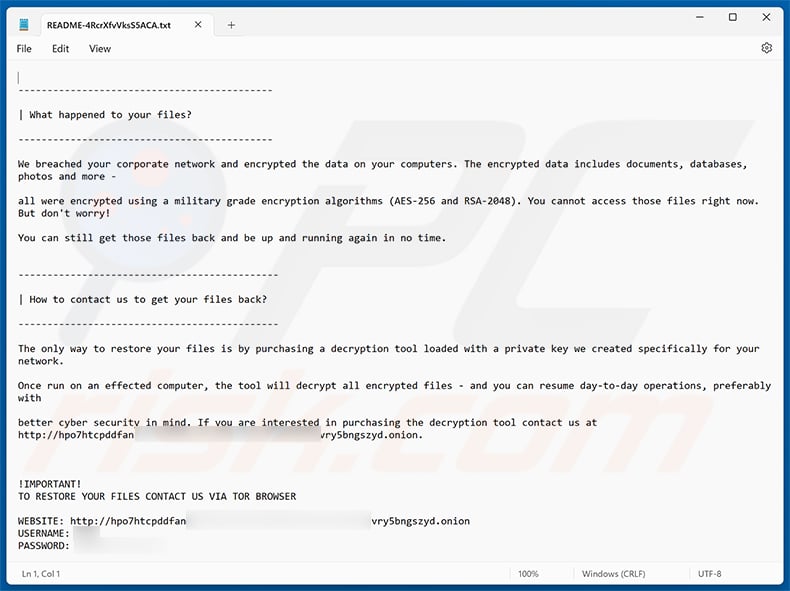 MORTAR ransomware ransom note (README-4RcrXfvVksS5ACA.txt)