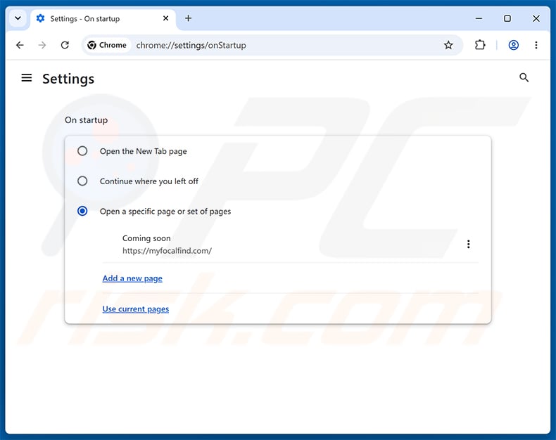 Removing myfocalfind.com from Google Chrome homepage