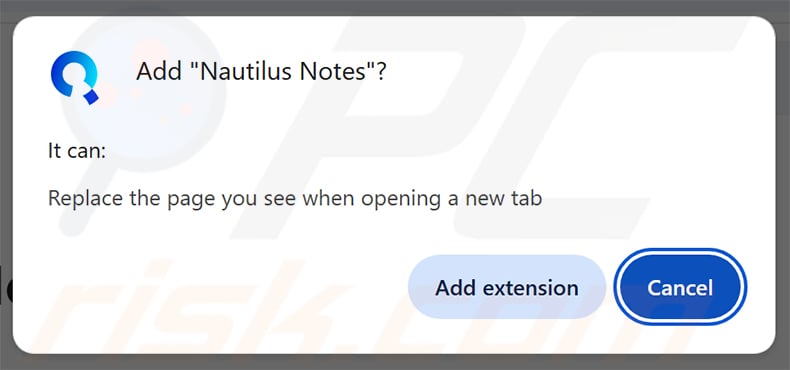 Permissions asked by Nautilus Notes browser hijacker