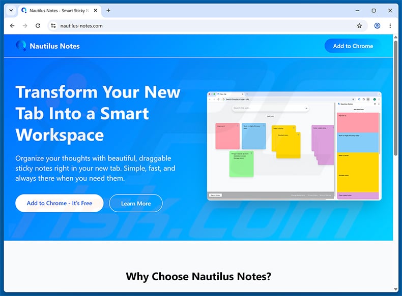 Nautilus Notes browser hijacker's official promotional website