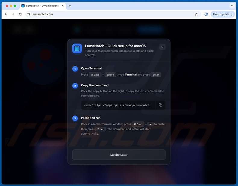 ClickFix pop-up displayed by LumaNotch app download website