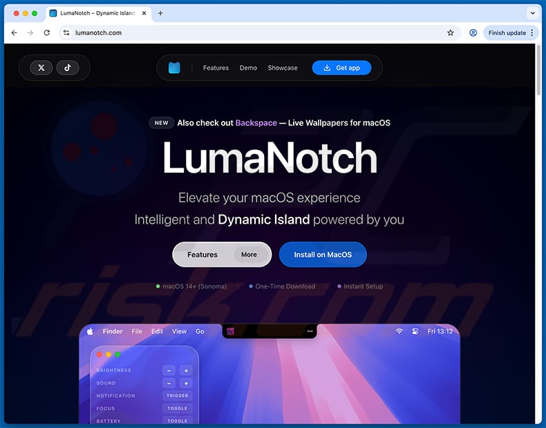 Fake LumaNotch application download website (lumanotch[.]com)