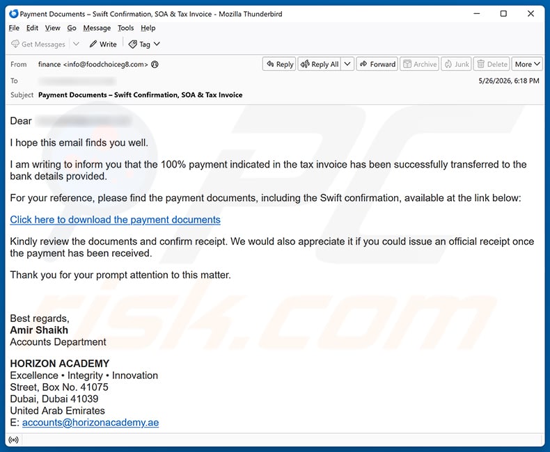 Payment Documents Email Scam email spam campaign
